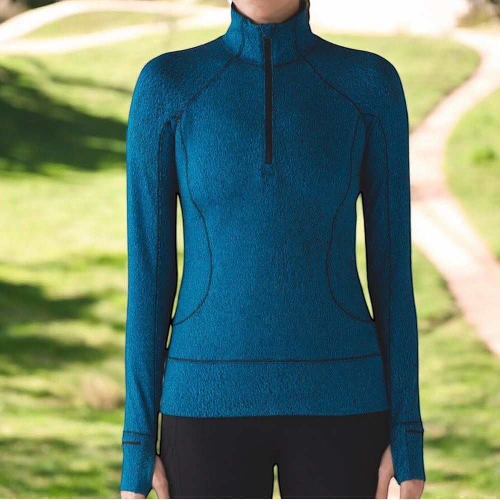 LULULEMON Rush Hour 1/2 Zip in Running Luon Spray Jacquard Shocking Blue 4